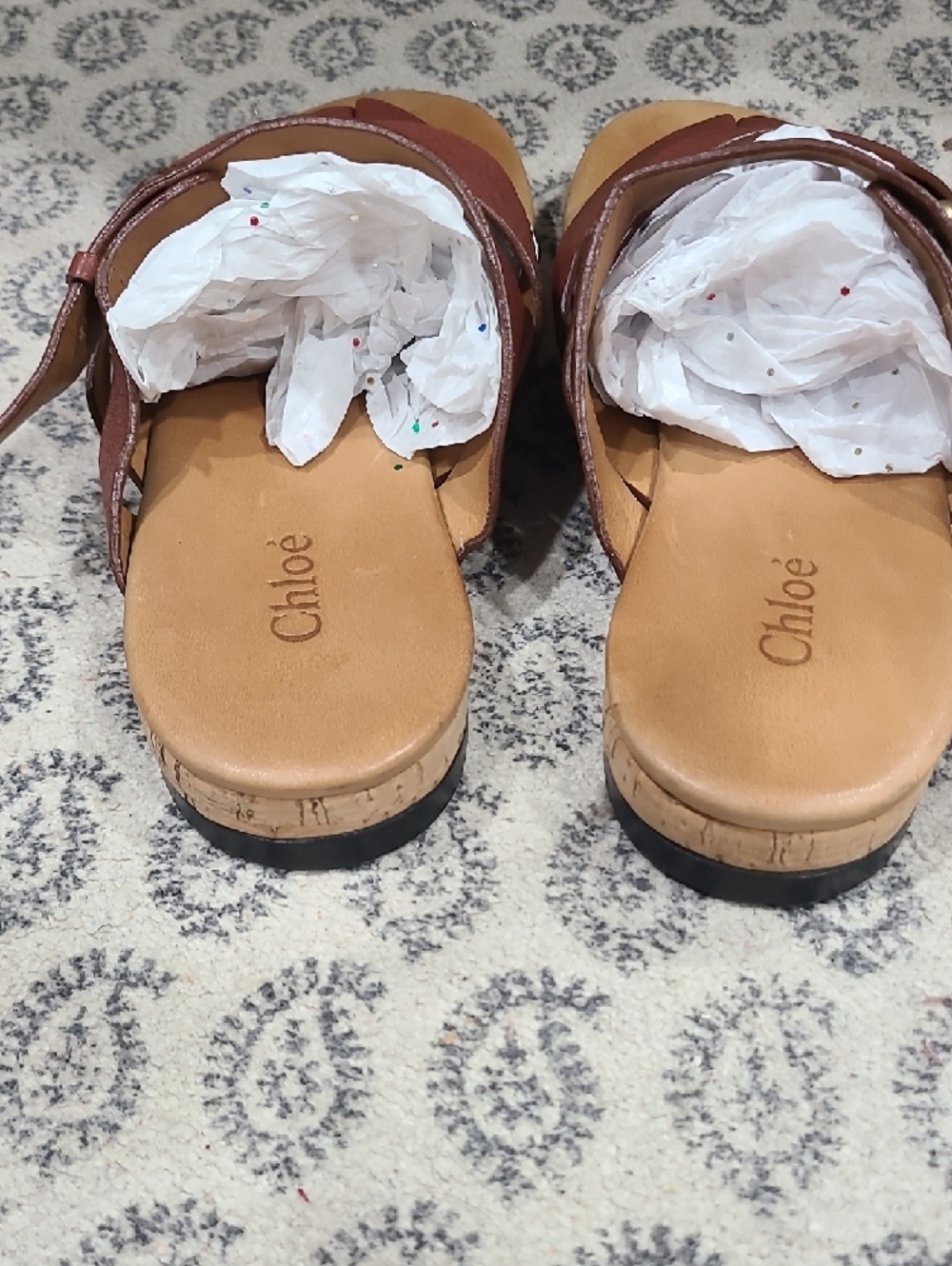 Chloe Brown Leather Crisscross Slide Sandals Size 6.5 US - Picture 4 of 8
